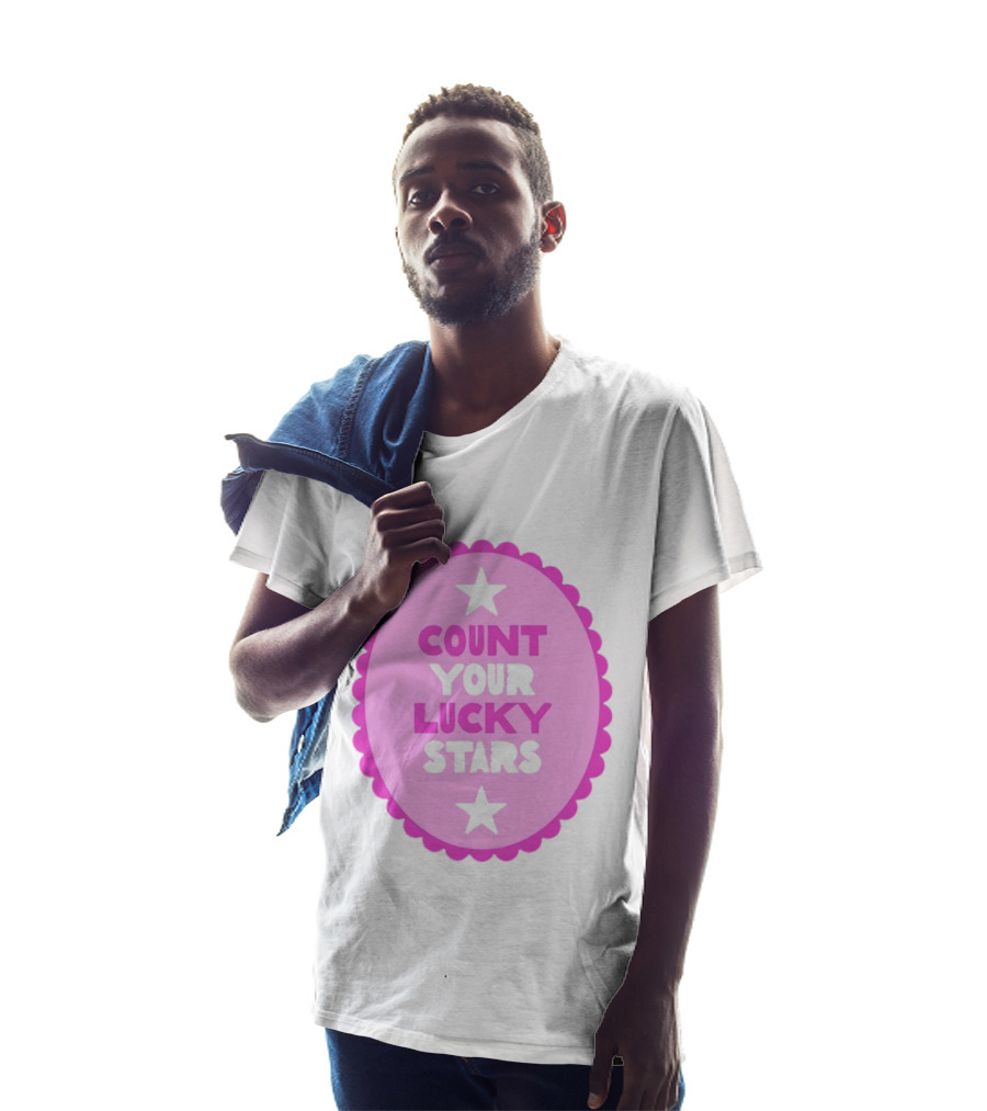 Count Your Lucky Stars Pink Oval Motivational Message T-Shirt
