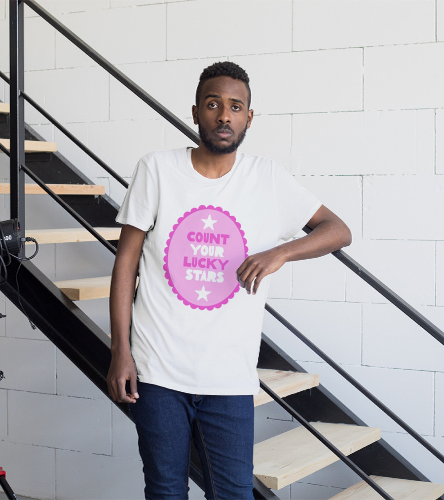 Count Your Lucky Stars Pink Oval Motivational Message T-Shirt