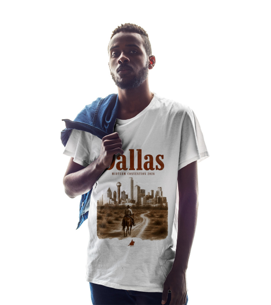 Dallas Midterm Convention 2026 Texas Politics Skyline Cowboy Scene T-Shirt