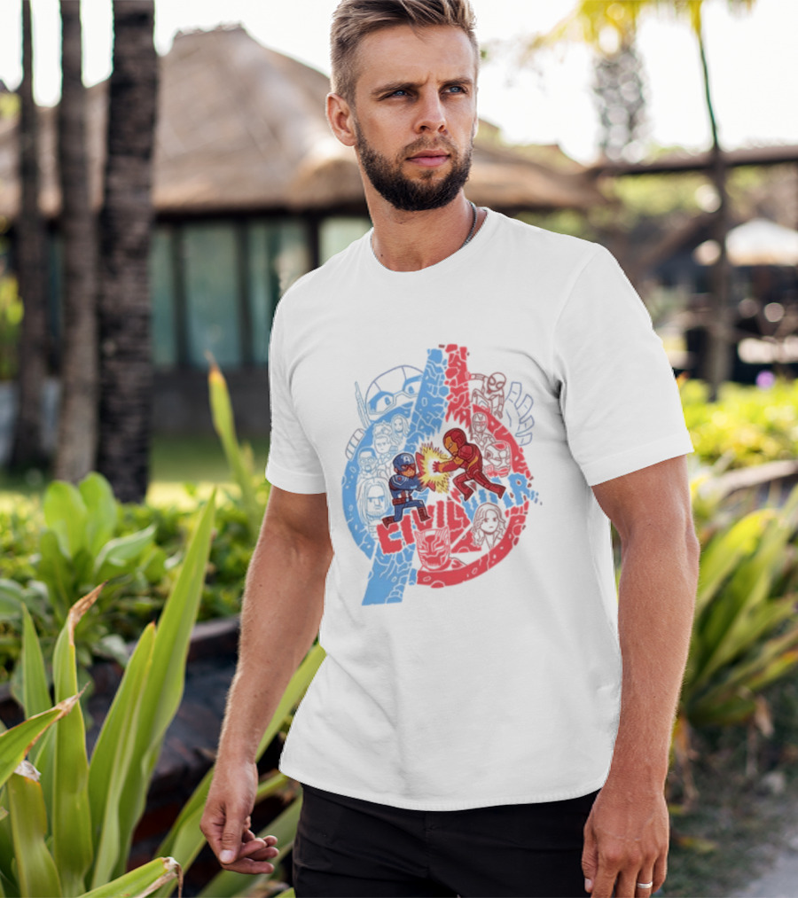 Marvel Civil War Captain America Versus Iron Man Chibi Showdown T-Shirt