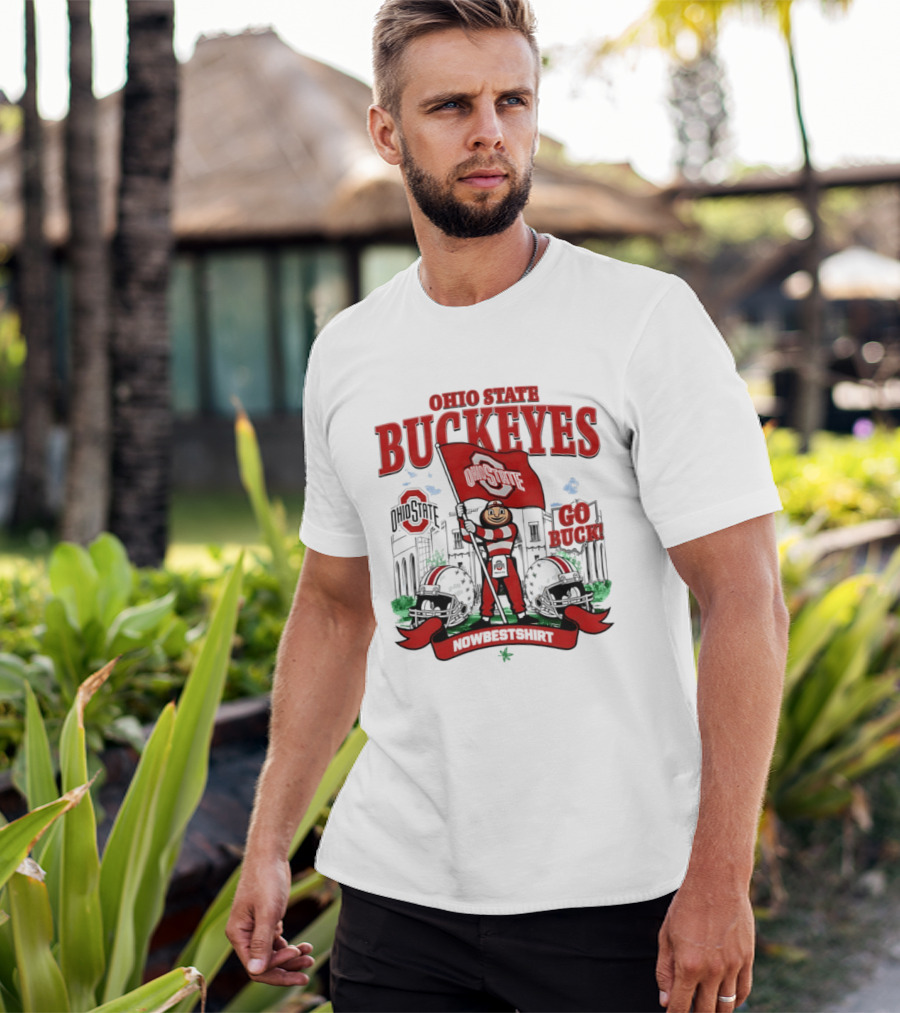 Ohio State Buckeyes Brutus Flag Go Buck Helmet Stadium Nowbes T-Shirt