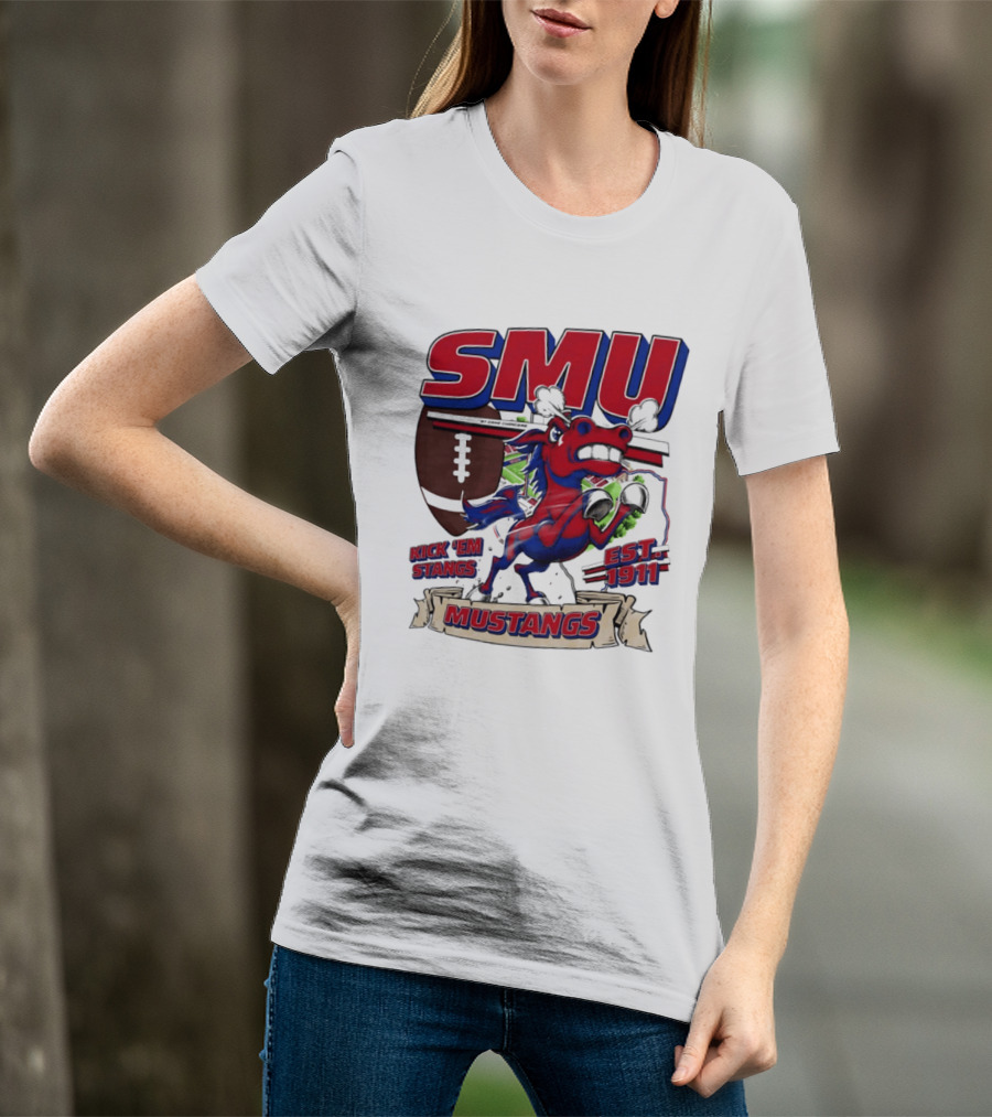 SMU Mustangs Kick 'Em Stangs Football 1911 T-Shirt