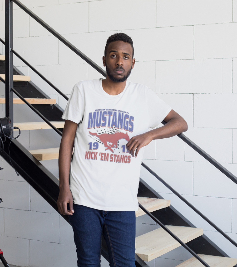 Southern Methodist University Mustangs 1911 Kick 'Em Stangs Mustang Red And Blue T-Shirt