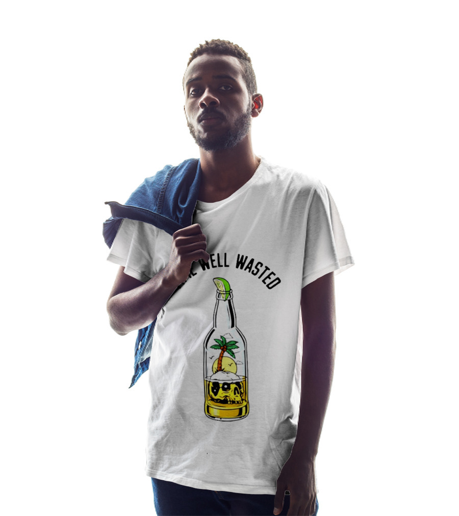 Time Well Wasted Skull And Palm Tree In Bottle With Lemon Slice T-Shirt