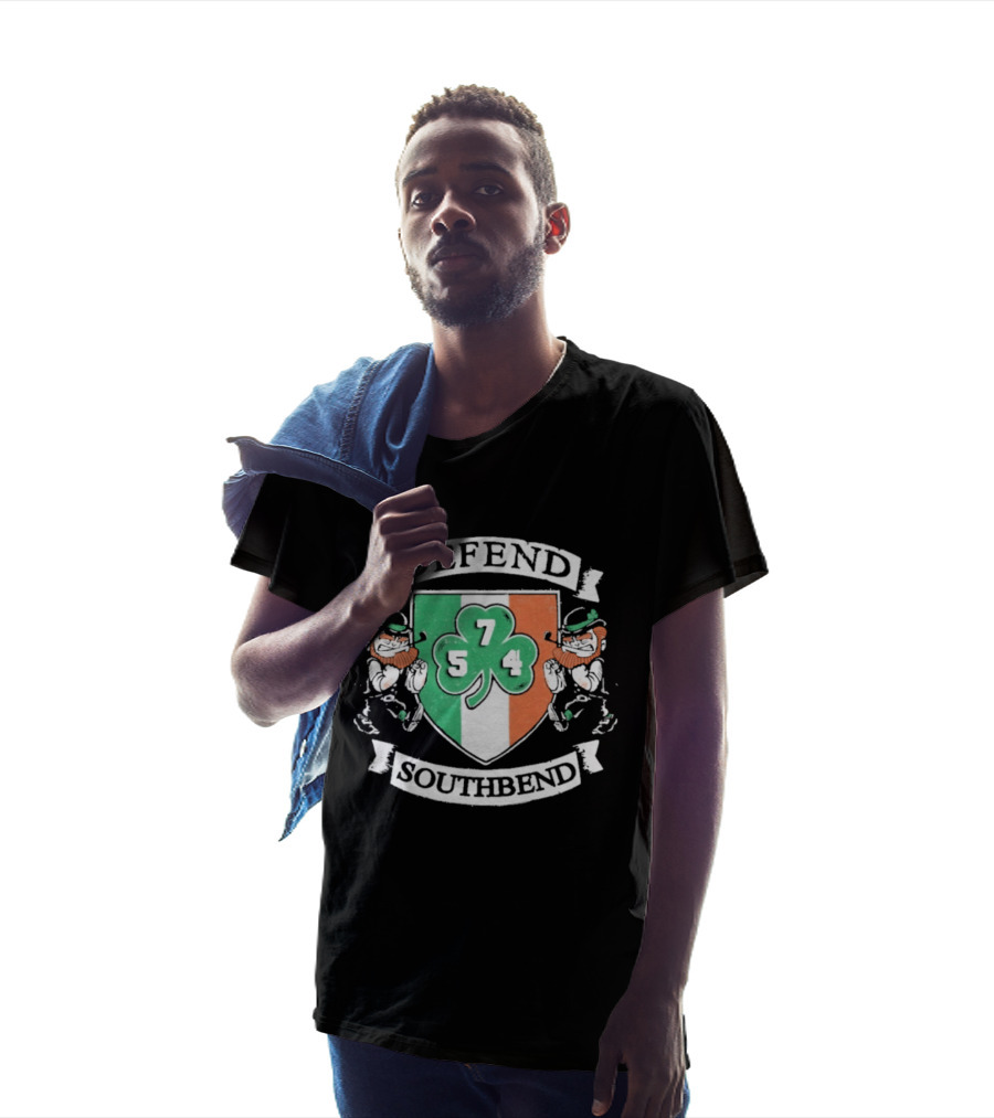 Notre Dame Defend Southbend 754 Shamrock Emblem With Fighting Leprechauns T-Shirt