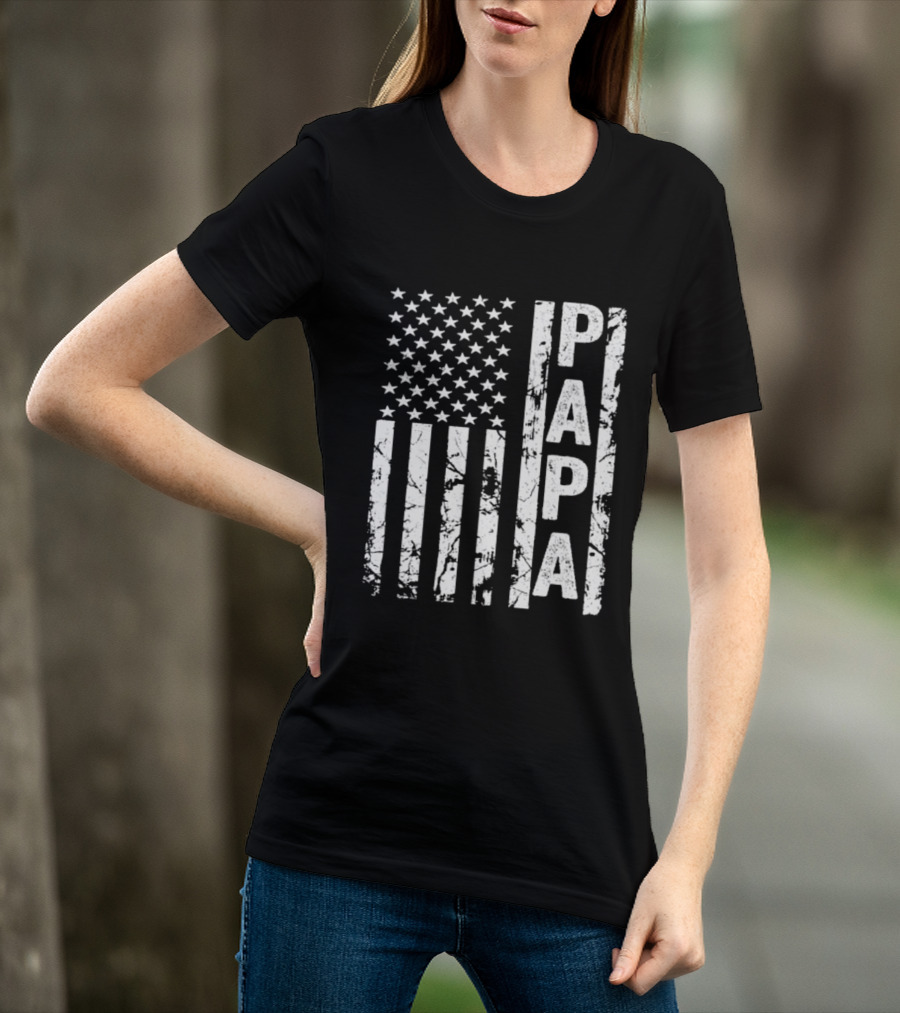 Papa USA Flag Distressed Style Stars And Stripes T-Shirt