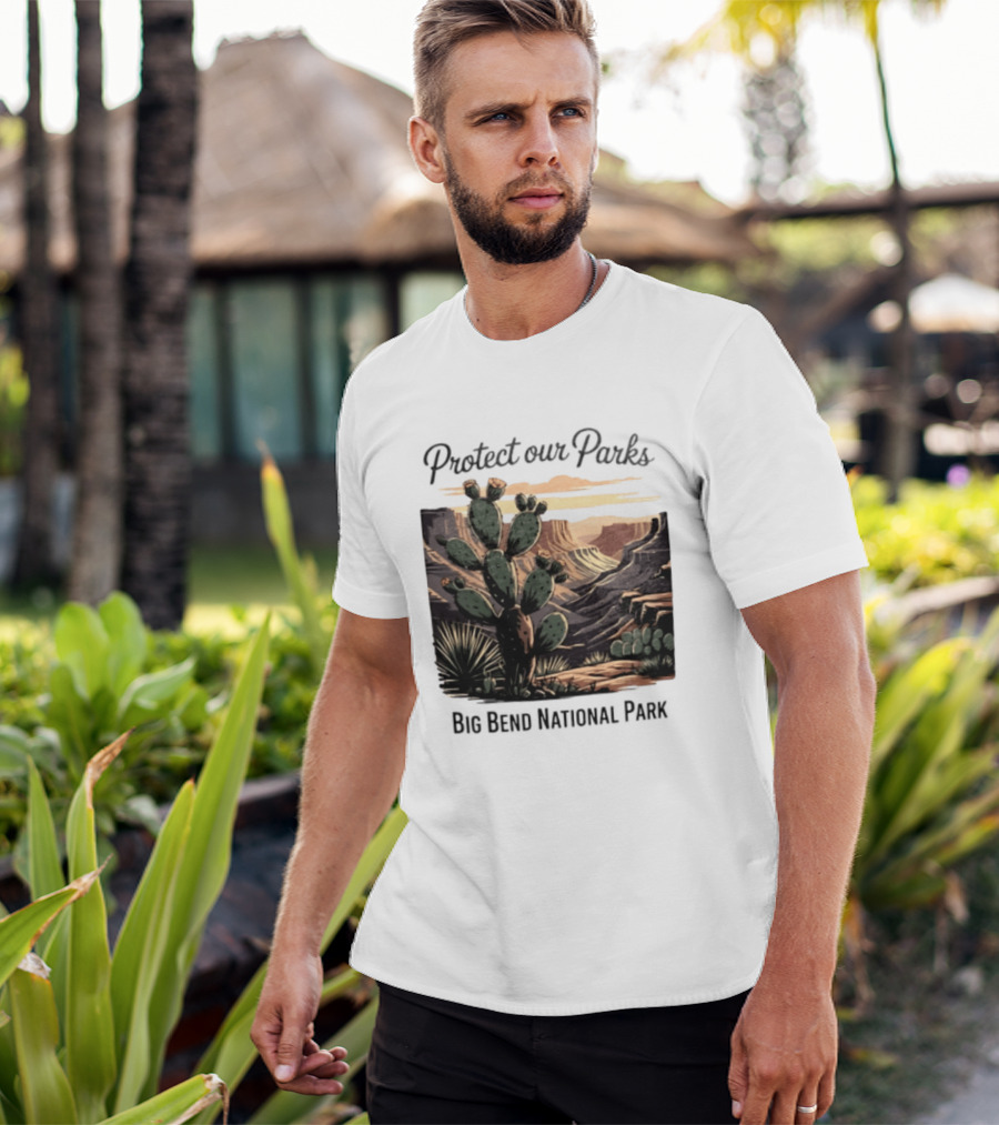 Protect Our Parks Big Bend National Park Cactus Desert Landscape Scene T-Shirt