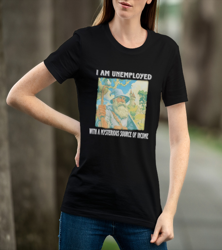 I Am Unemployed Mysterious Source Of Income Medieval Wizard And Castle T-Shirt