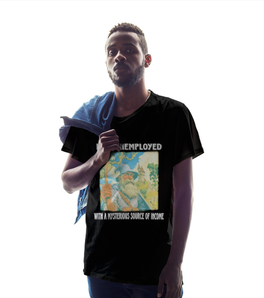 I Am Unemployed Mysterious Source Of Income Medieval Wizard And Castle T-Shirt