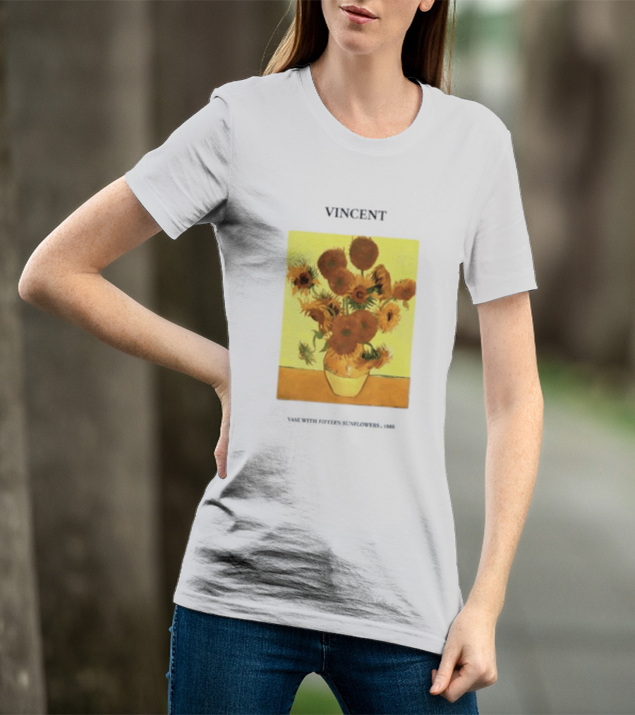 Vincent Van Gogh Sunflowers Vase Painting Vincent Written On It T-Shirt