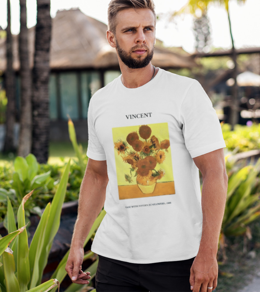 Vincent Van Gogh Sunflowers Vase Painting Vincent Written On It T-Shirt
