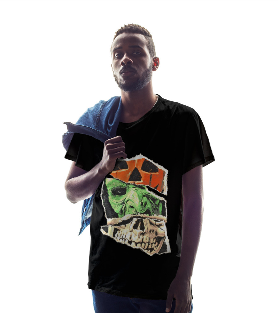 Halloween Trio Three Masks Horror Season Of The Witch Pumpkin Skull Green Mask T-Shirt