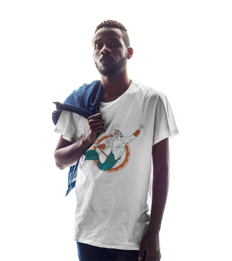 Miami Dolphins King Triton Pose With Trident And Aqua Tail T-Shirt