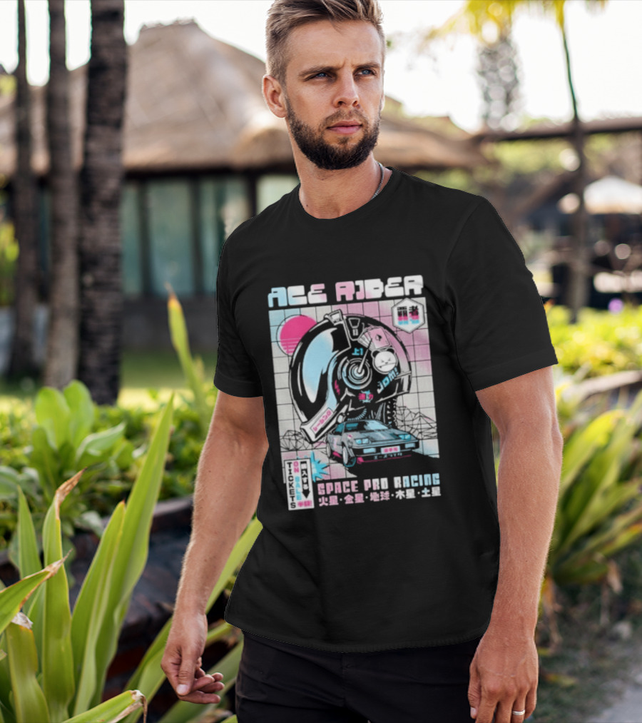 Ace Rider Space Pro Racing Cyberpunk Aesthetic Neon Retro Car T-Shirt