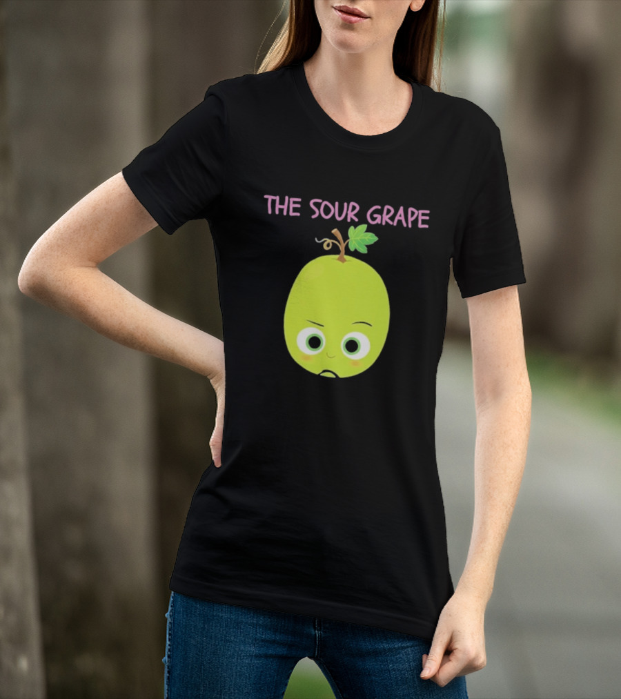 The Sour Grape Cute Green Fruit Character With Leaf And Stem Expression T-Shirt