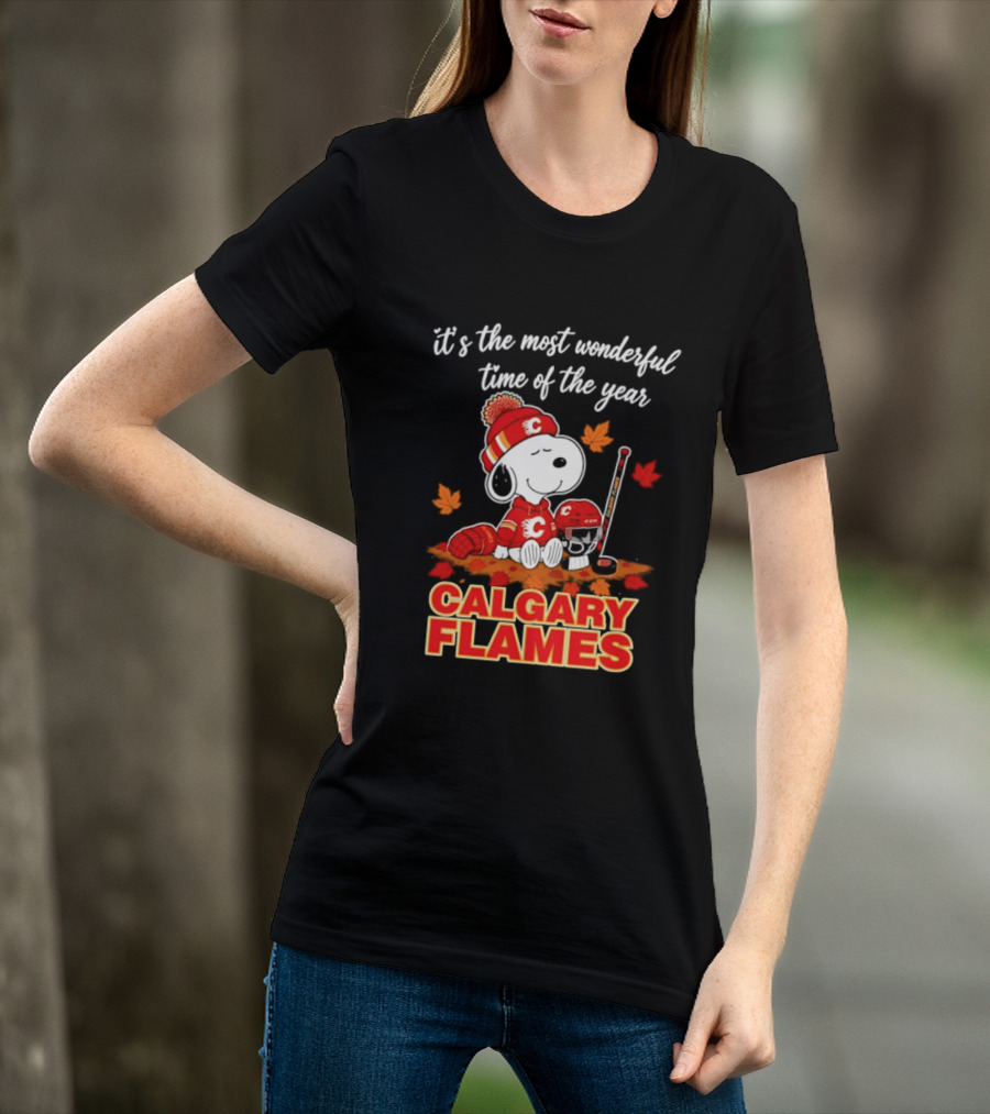 Calgary Flames Snoopy It's The Most Wonderful Time Of The Year T-Shirt