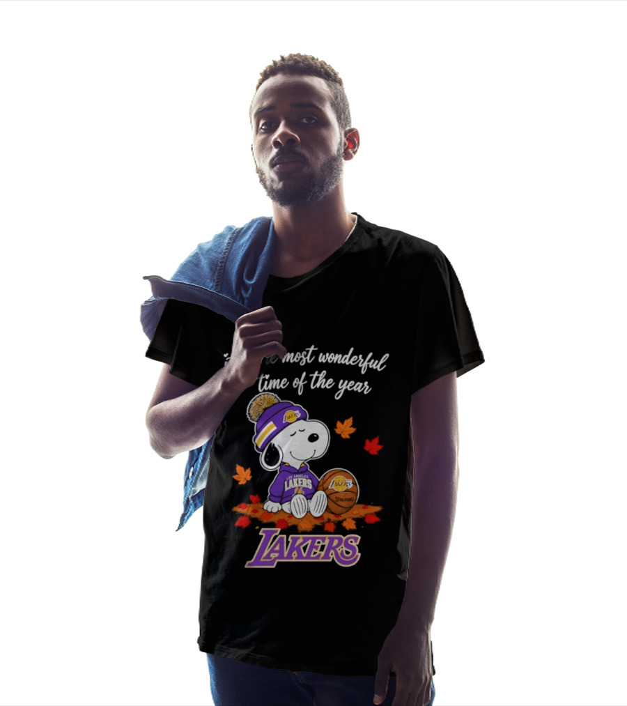 Los Angeles Lakers Snoopy Halloween 2026 It's The Most Wonderful Time Of The Year Peanuts Basketball Fall Leaves T-Shirt