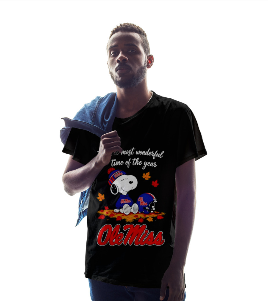 Ole Miss Snoopy It's The Most Wonderful Time Of The Year Fall Leaves T-Shirt