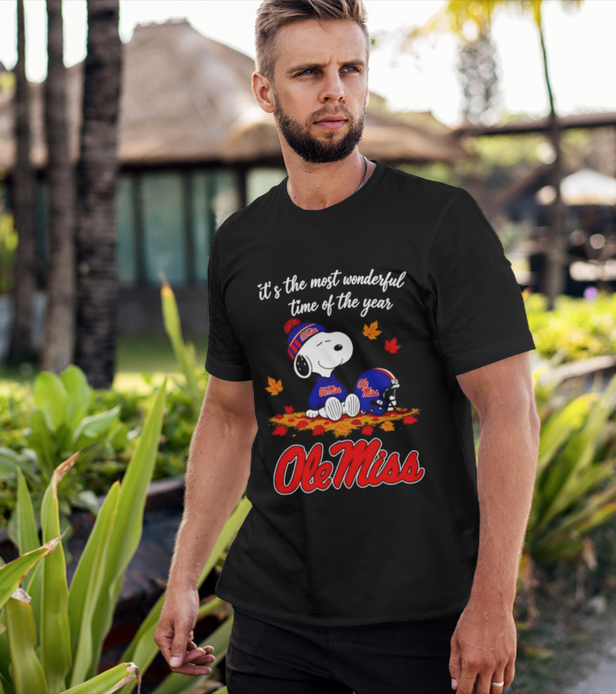 Ole Miss Snoopy It's The Most Wonderful Time Of The Year Fall Leaves T-Shirt