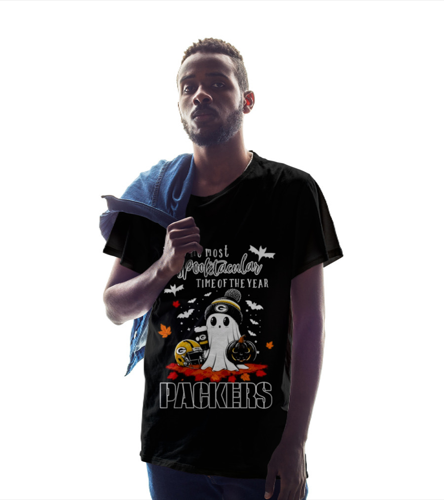 Packers Halloween Ghost Helmet It's The Most Spooktacular Time Of The Year T-Shirt