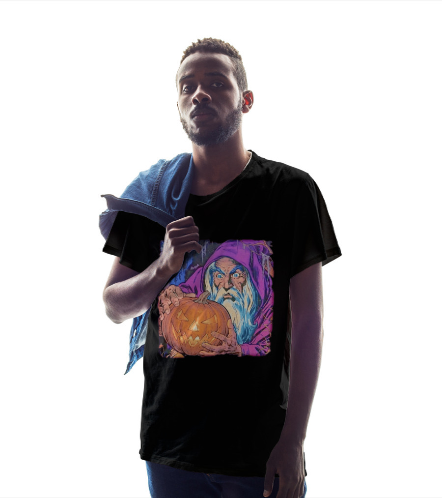 Pondering The Pumpkin Halloween Wizard With Jack O' Lantern 2026 T-Shirt