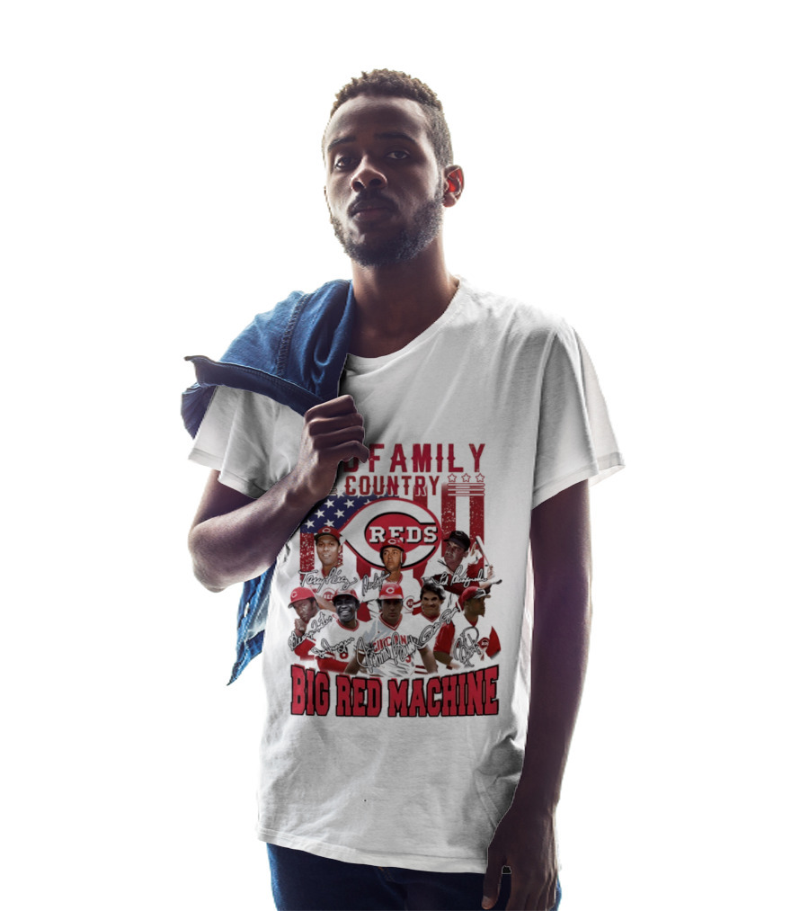 Cincinnati Reds God Family Country Big Red Machine Reds Signatures T-Shirt