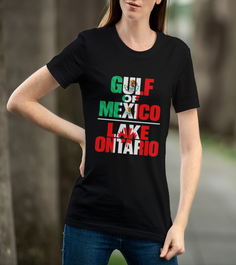 Gulf Of Mexico Lake Ontario Mexican Flag Canadian Maple Leaf Fusion T-Shirt