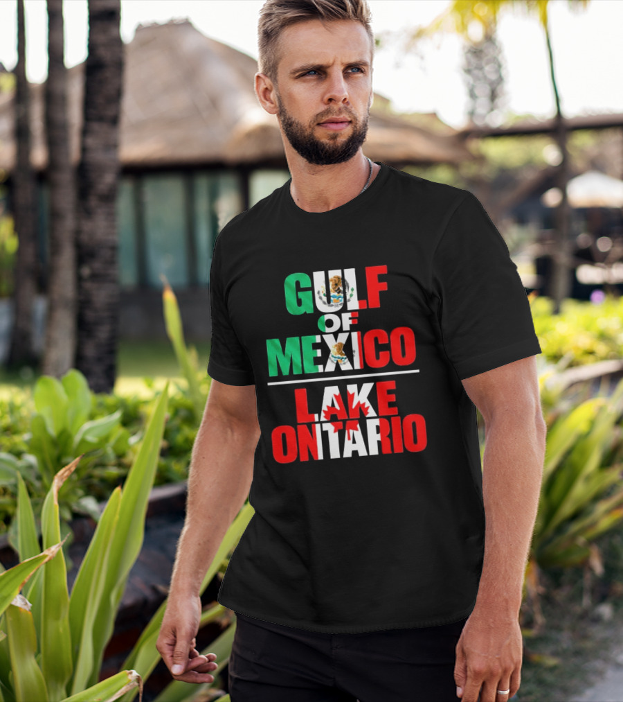 Gulf Of Mexico Lake Ontario Mexican Flag Canadian Maple Leaf Fusion T-Shirt
