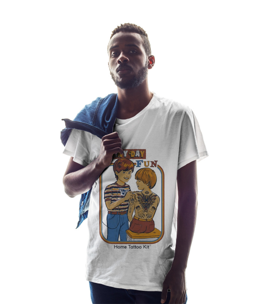 Rainy Day Fun Home Tattoo Kit Retro Style Boys With Tattoos T-Shirt