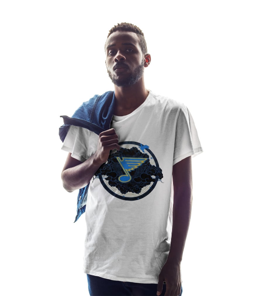 STL Blues Fourth Wing Night 2026 Circle Blue Emblem With Musical Note And Clouds T-Shirt