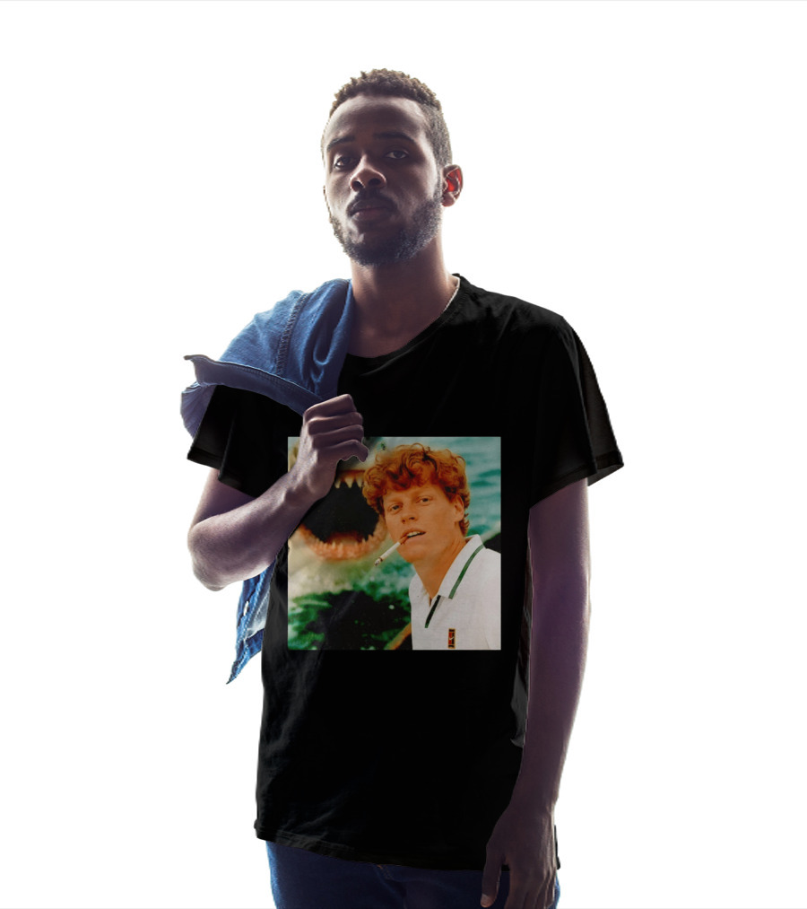 Jannik Sinner Smoking With Jaws Shark Behind T-Shirt