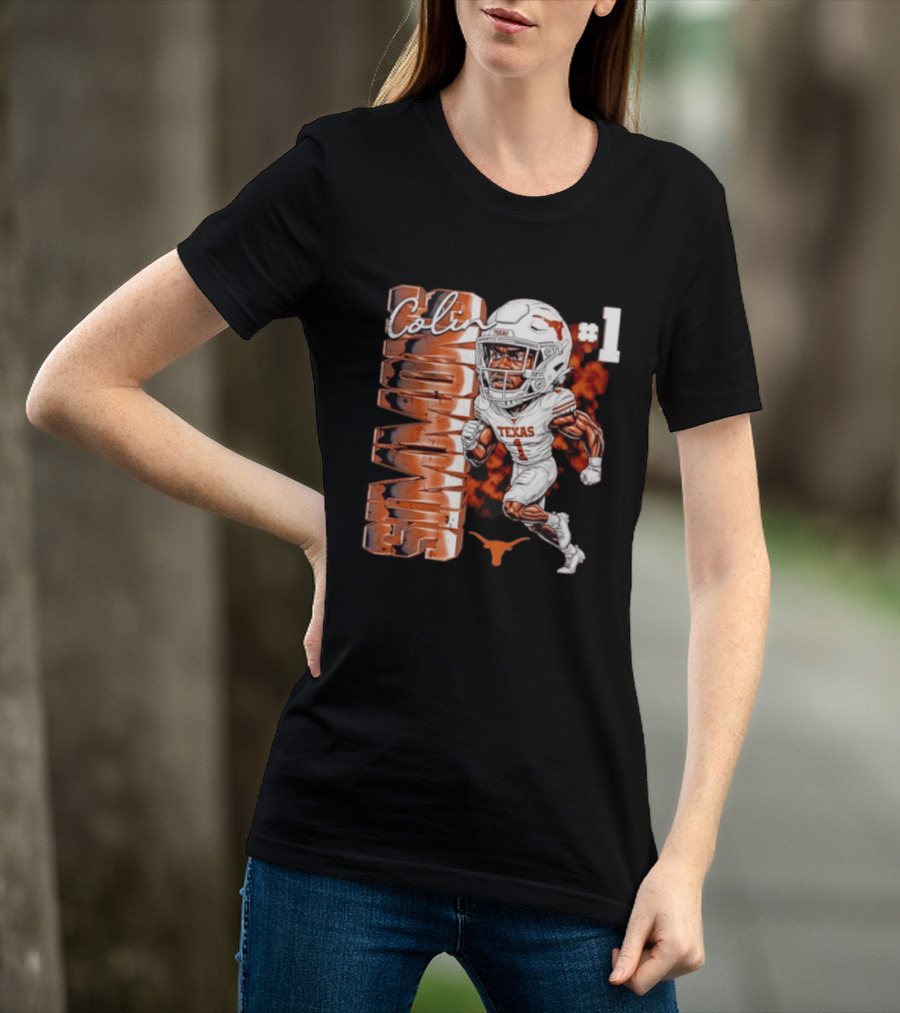 Colin Simmons #1 Texas Longhorns Football Caricature T-Shirt