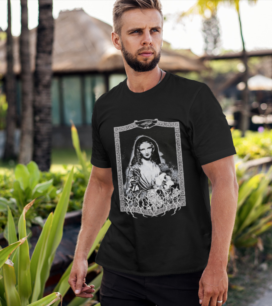 Cursed Black Metal Gothic Dark Saintly Figure With Floral Skull Motif T-Shirt