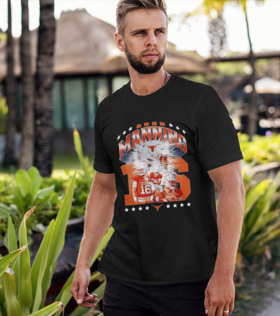 Texas Longhorns Arch Manning NCAA Football Collage Star Player Number 16 T-Shirt
