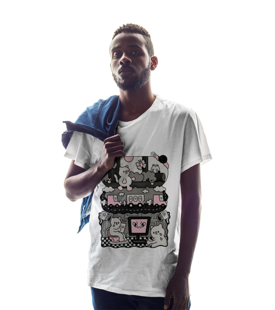 Surveillance Cat Life Internet Digital Computer Monitoring Cute Pink Scene T-Shirt