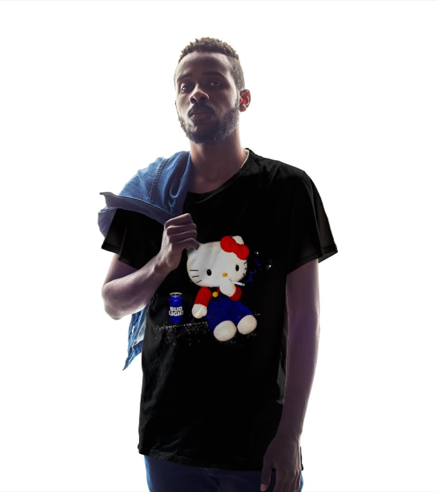 Hello Kitty With Smoking And Bud Light Can T-Shirt