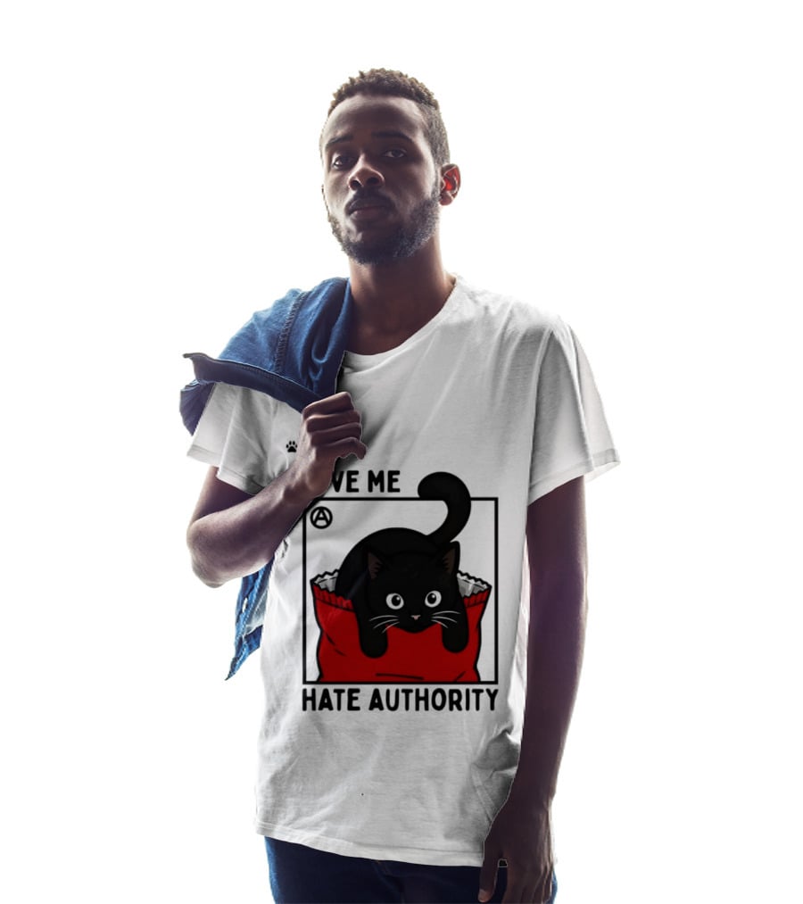 Anarcat Street Feeding Love Me Hate Authority Black Cat Red Bag T-Shirt