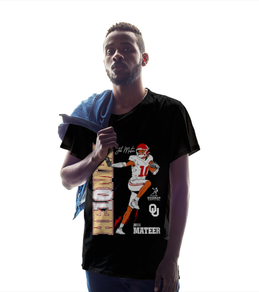 HE10MAN J Mateer Oklahoma Sooners Heisman Stance Player Number 10 T-Shirt