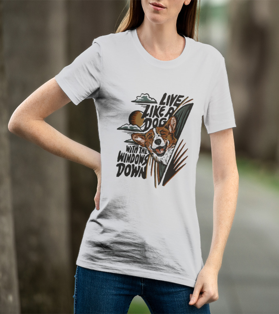 Live Like A Dog With The Windows Down Retro Sunset Dog T-Shirt