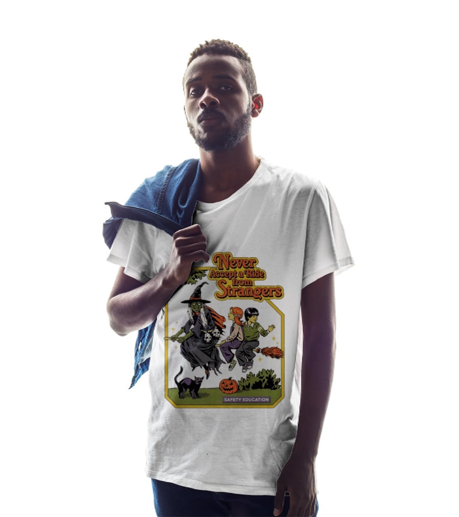 Never Accept A Ride From Strangers Witch Halloween Safety Education T-Shirt
