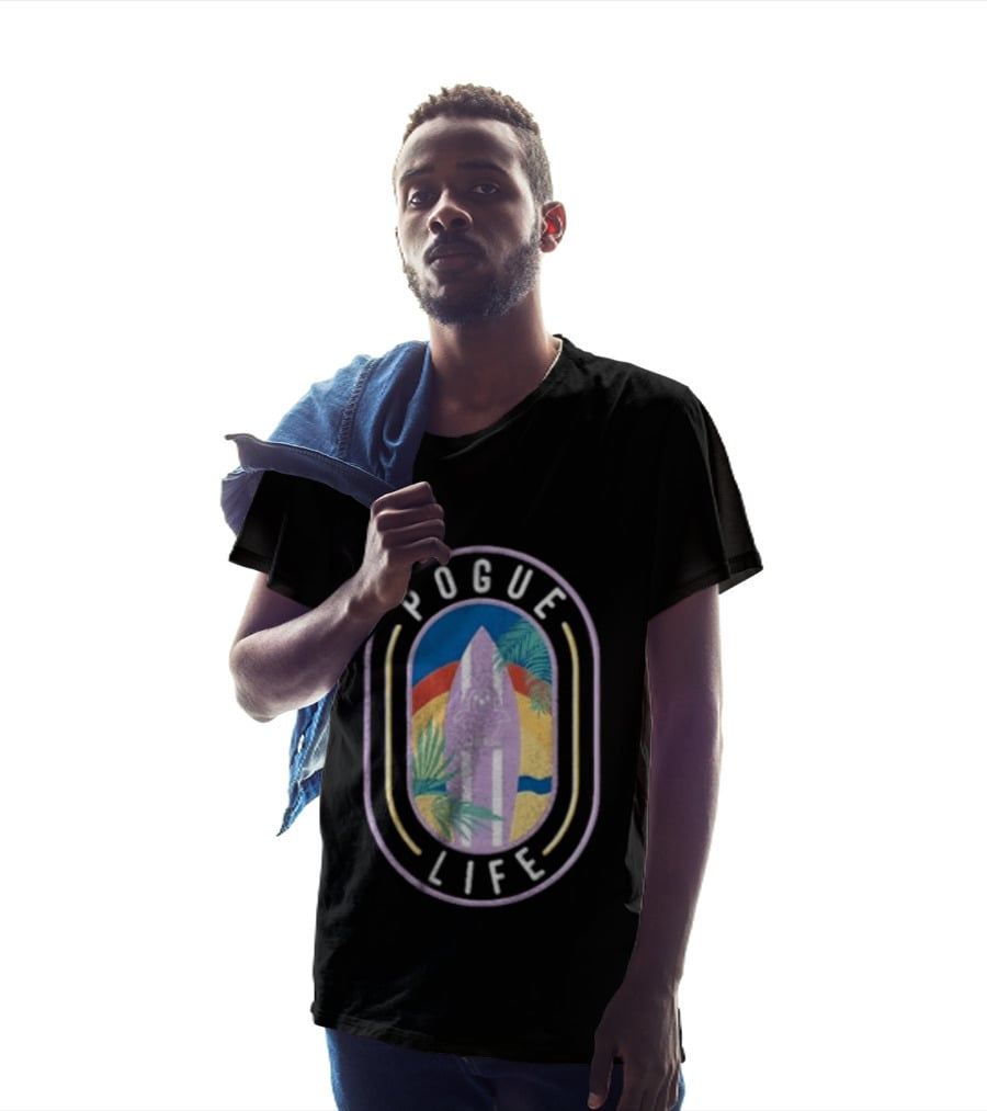 Pogue Life Surfboard And Palm Tree Colorful Tropical T-Shirt