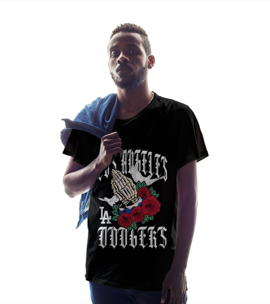Los Angeles Dodgers Gothic Bloom Praying Hands Roses Halloween 2026 T-Shirt
