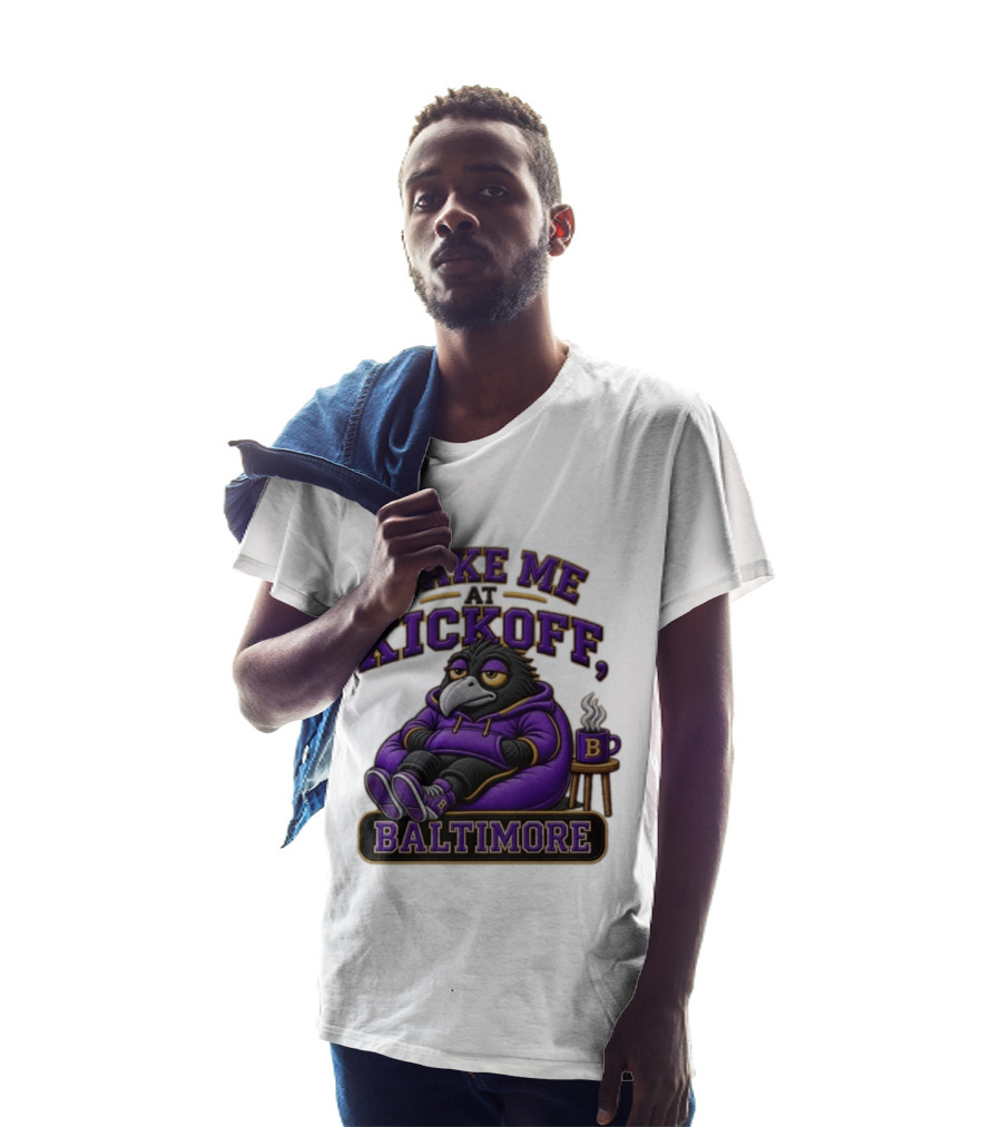 Wake Me At Kickoff Baltimore Purple Bird With Coffee T-Shirt