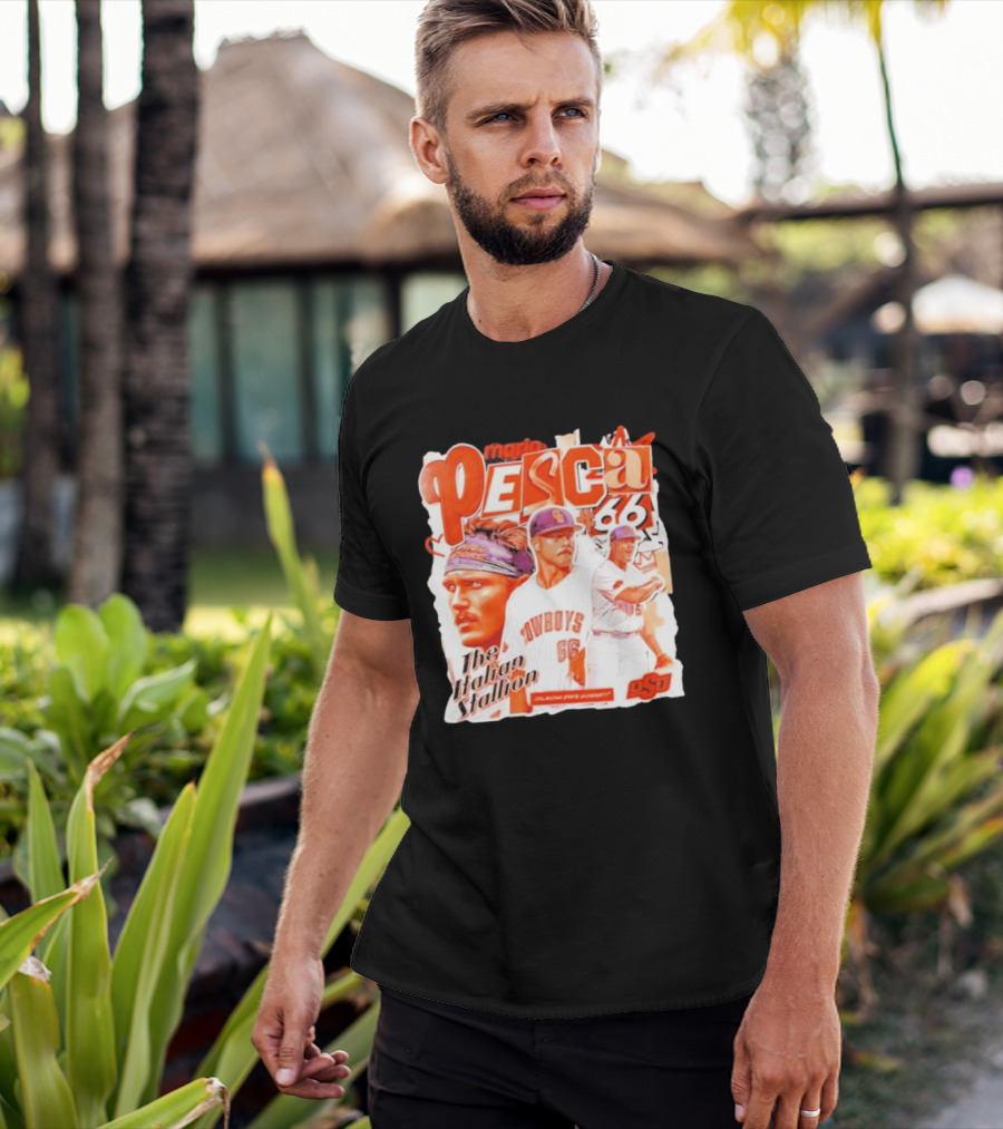 Mario Pesca 66 Oklahoma State Cowboys The Italian Stallion OSU Baseball T-Shirt