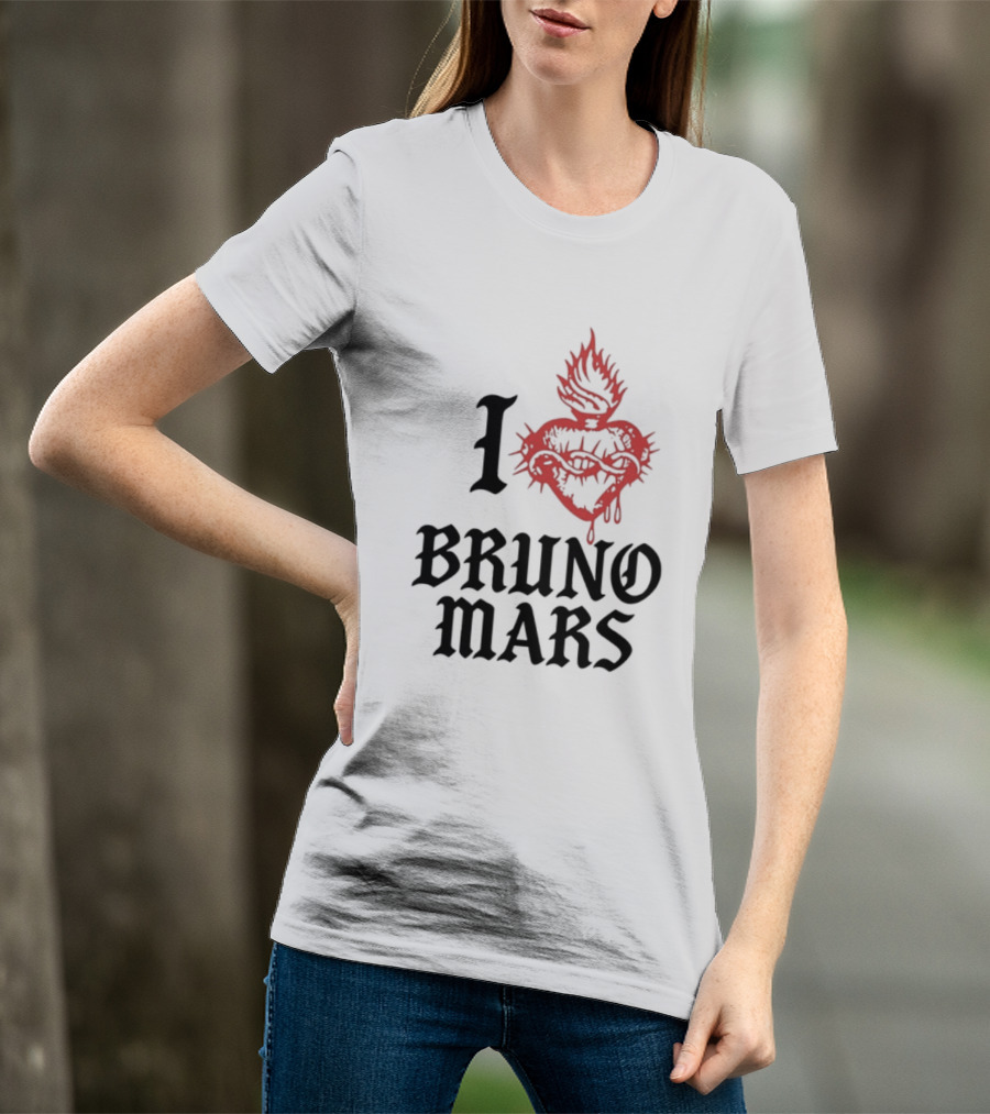 I Heart Bruno Mars Romantic Tour Flame Heart T-Shirt