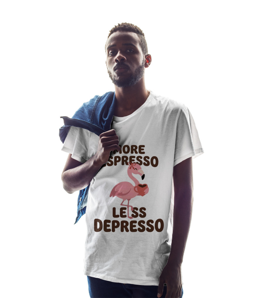 More Espresso Less Depresso Flamingo Holding Coffee T-Shirt