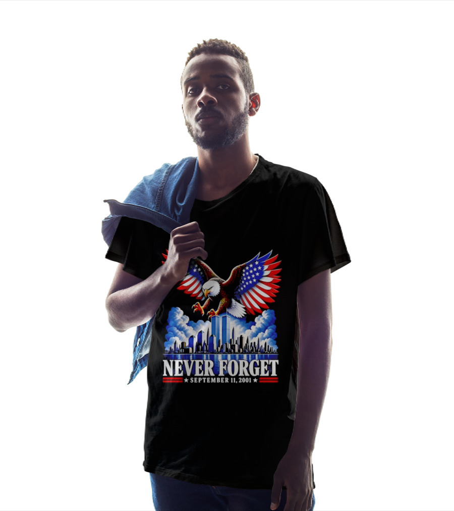 Never Forget September 11 2001 Eagle American Flag Twin Towers Memorial T-Shirt