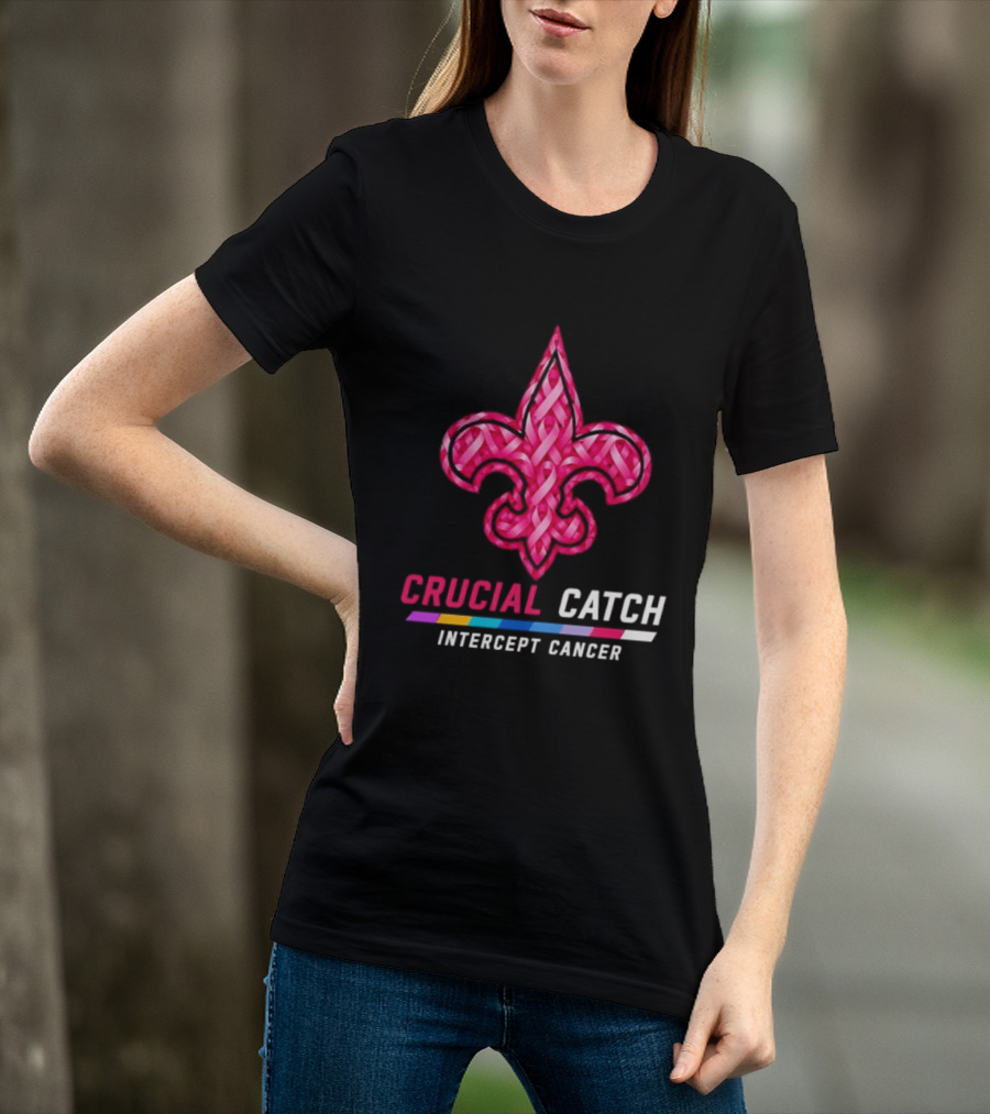 New Orleans Saints Fleur De Lis Crucial Catch Intercept Cancer 2026 T-Shirt