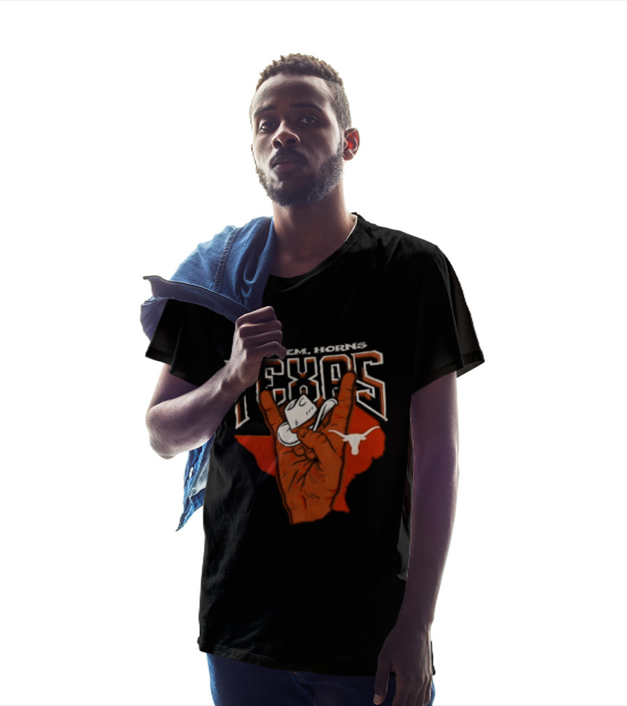 Hook 'em Texas Longhorns Hand Sign With Cowboy Hat And Longhorn T-Shirt