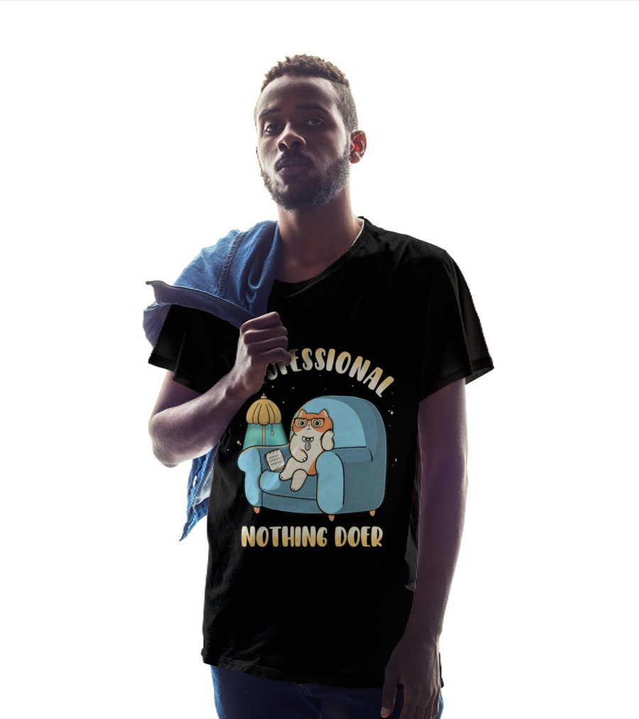 Professional Nothing Doer Cat Relaxing With Book And Lamp T-Shirt